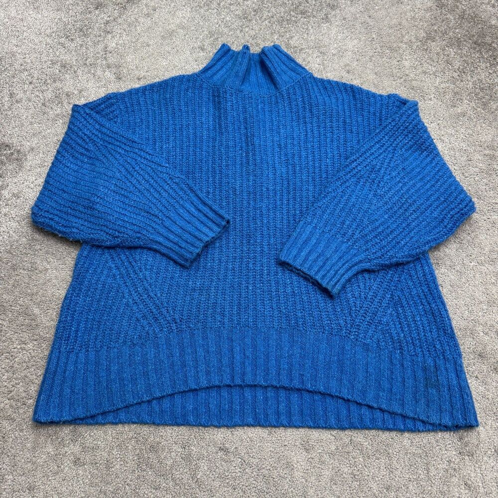 Anthropologie Maeve Carys Chunky Ribbed Knit Mock Neck Sweater Womens Large Blue